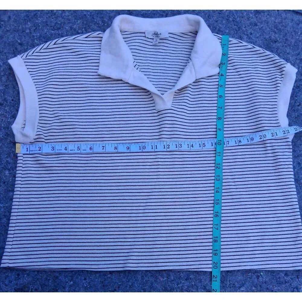 Atelier kirious womens xl boxy polo shirt cream black stripe cotton stretch - Picture 2 of 8